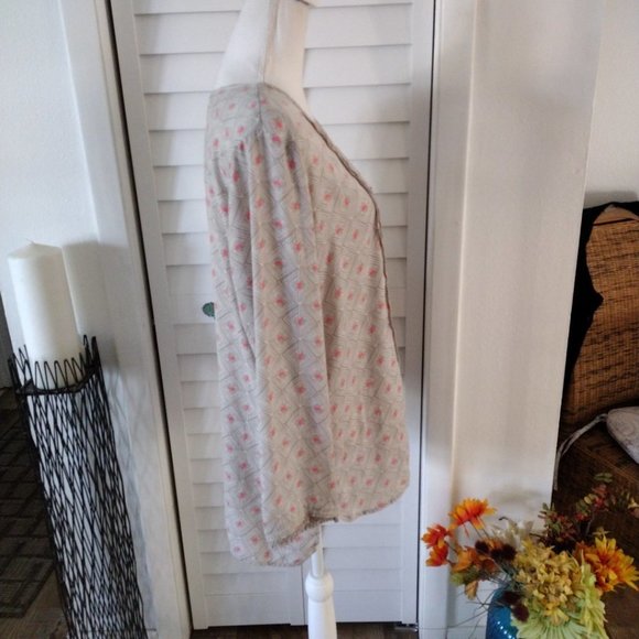 Sigrid Olsen Gray & Pink keyhole pleat long sleeve lightweight tunic blouse Sz M - Picture 4 of 8